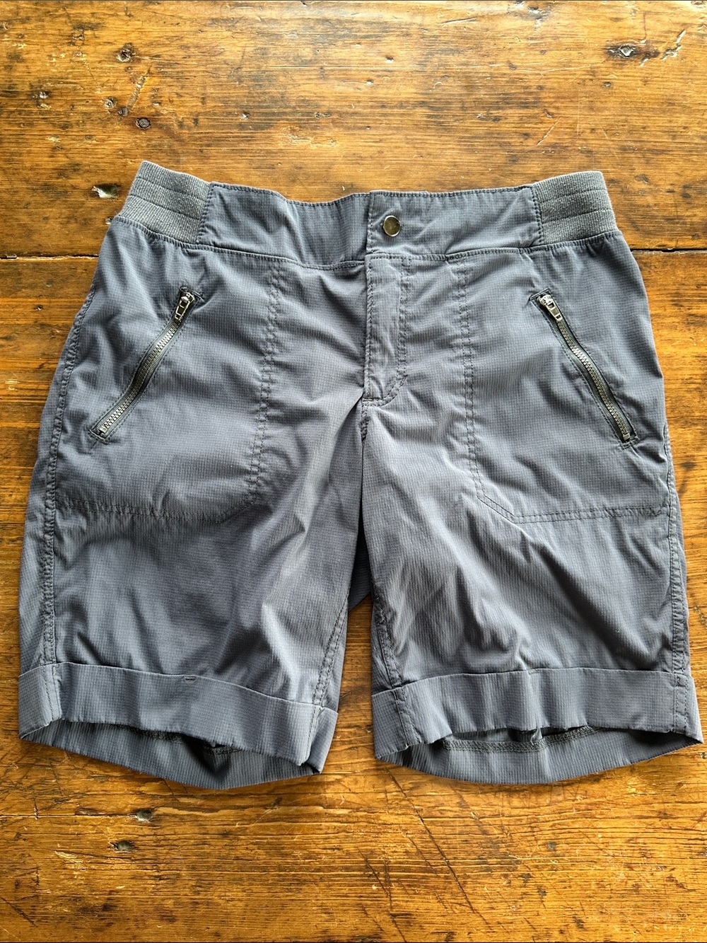 Women's Gray/Blue Utility Bermuda Shorts with Zip Pockets